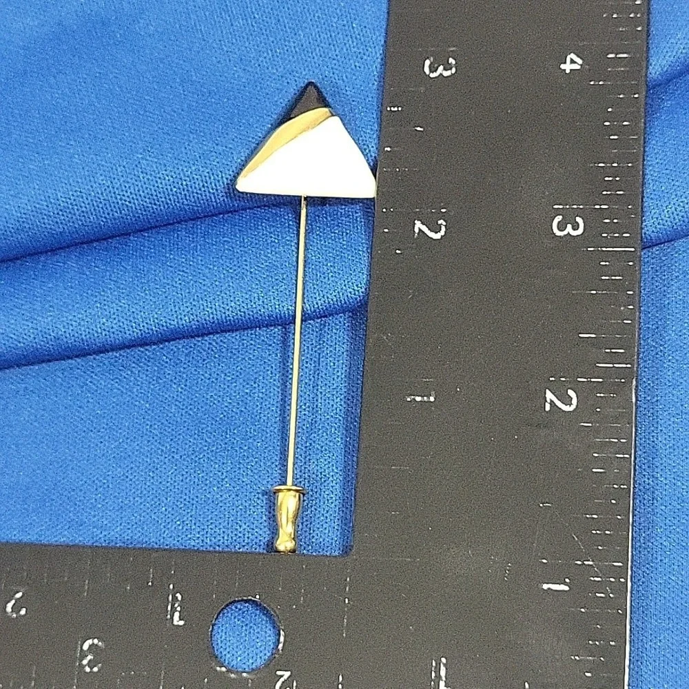 Vintage Monet Stick Pin Triangle Cream‎ Black Enamel Gold Tone Signed Orginal